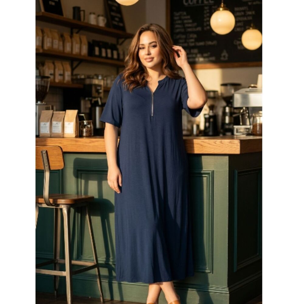 Beyond This Plane Blue Zip-Front Shift Dress NWT